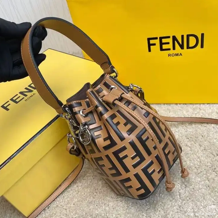 Cheap Motif Bag In FF Calf Mini Tresor Mon Fendi Khaki Bucket Leather 0617